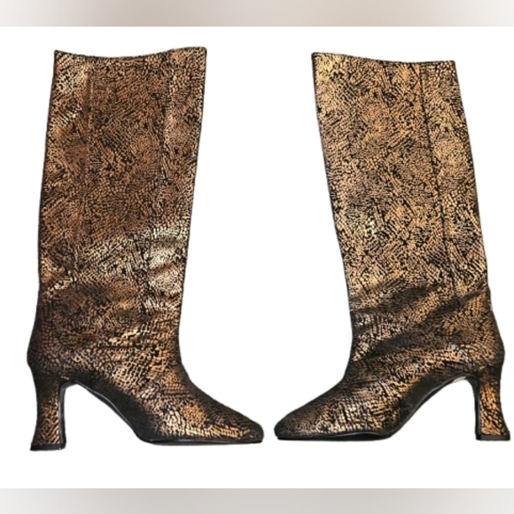 Vintage J. Renee Gold Metallic Mid Calf Boots 9.5 - Picture 1 of 6